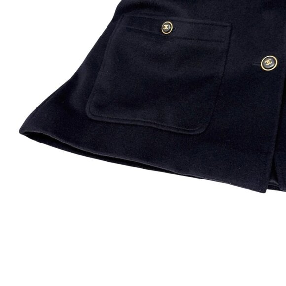 CHANEL Vinatage 95A CC Logo Button Coat Jacket #38 Cashmere Dark Blue [106350] - Picture 7 of 12